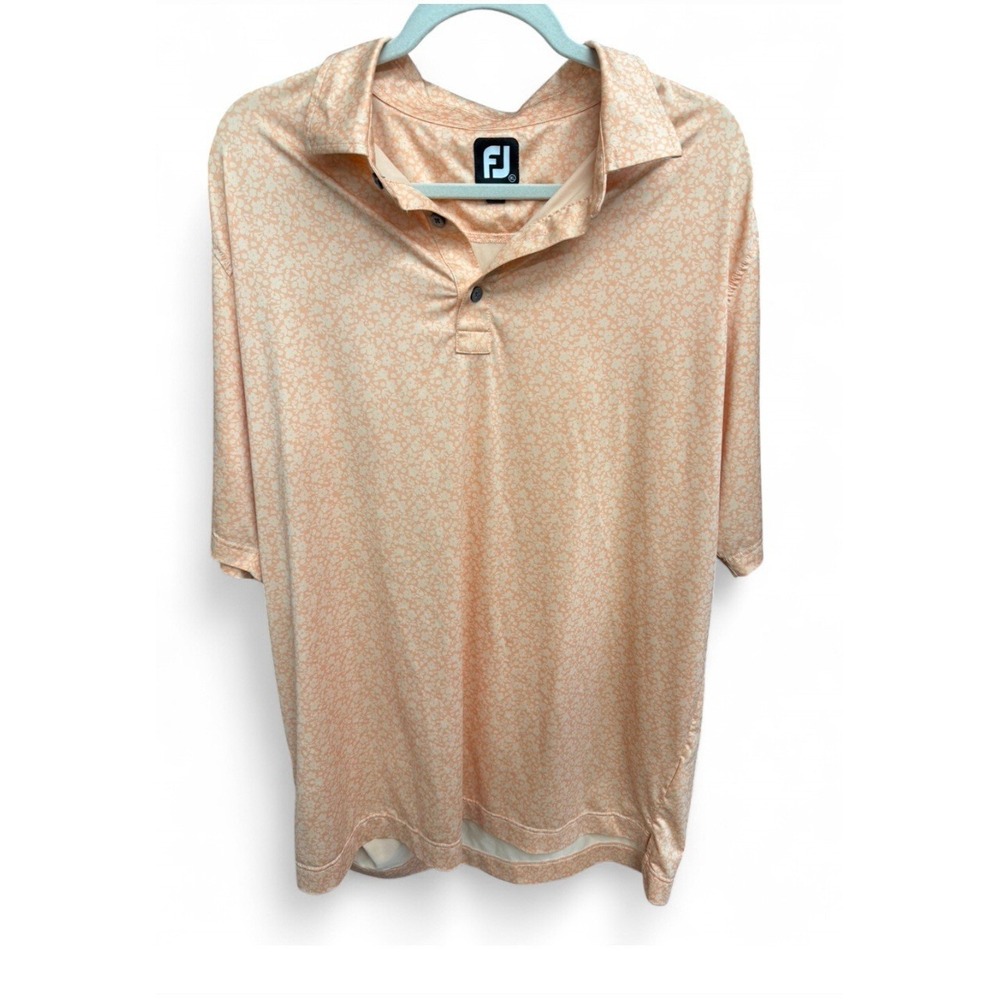 FootJoy Polo Shirt Orange Floral Print Golf FJ Performance Stretch Size XL